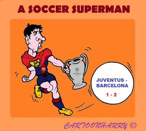 Cartoon: Lionel Messi (medium) by cartoonharry tagged soccer,messi,barcelona,juventus,2015,uefacup,superman