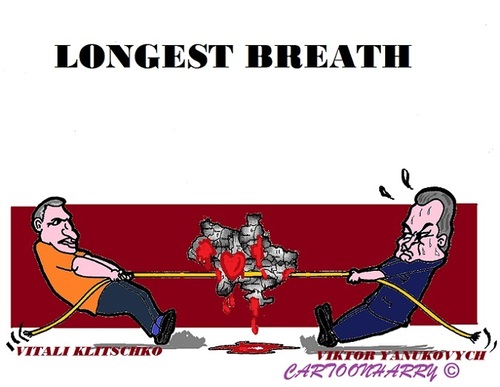 Cartoon: Longest Breath (medium) by cartoonharry tagged ukraine,klitschkov,yanukovich,pull,breath,crisis