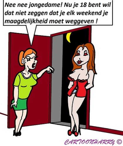 Cartoon: Maagdelijkheid (medium) by cartoonharry tagged dochter,moeder,maagdelijkheid,weekend,cartoon,cartoonist,cartoonharry,dutch,toonpool