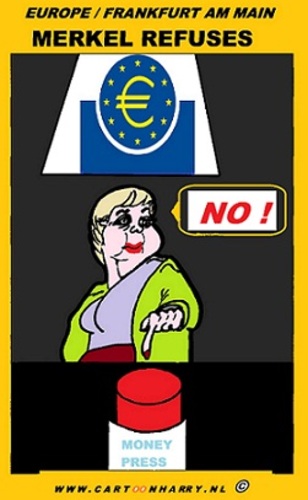 Cartoon: Merkel and the Money Press (medium) by cartoonharry tagged no,money,press,merkel,cartoon,cartoonist,cartoonharry,europe,dutch,germany,toonpool