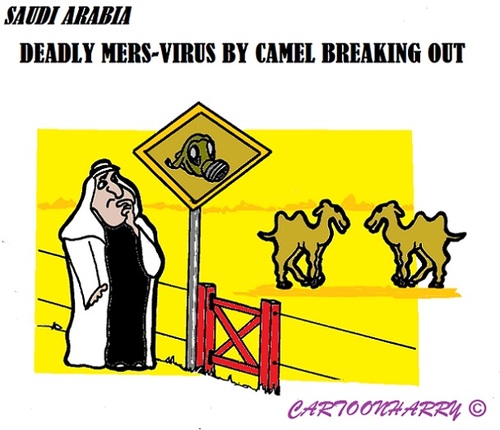 Cartoon: Mers (medium) by cartoonharry tagged saudiarabia,virus,mers,outbreak,camel,gazmask