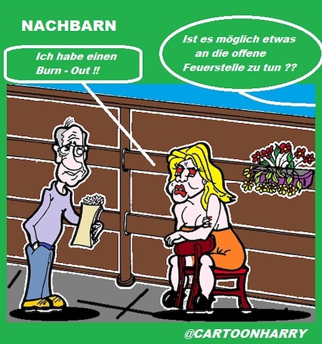 Cartoon: Nachbarn (medium) by cartoonharry tagged bbq,nachbarn,burnout,feuer,kamin