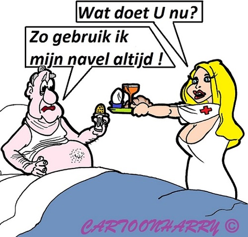 Cartoon: Navelgebruik (medium) by cartoonharry tagged ziekenhuis,eieren,navel,cartoonharry,cartoonist,cartoon,zorg,zuster,toonpool,dutch