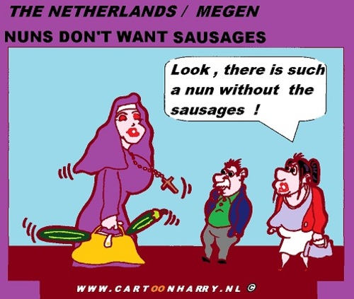 Cartoon: Nuns-No Sausages (medium) by cartoonharry tagged nun,nuns,sausages,greenfood,cucumber,cartoon,cartoonist,cartoonharry,dutch,toonpool