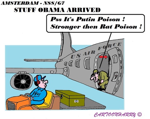 Cartoon: Obama Stuff Arrived (medium) by cartoonharry tagged nss,g7,holland,thehague,obama,putin,stuff,poison