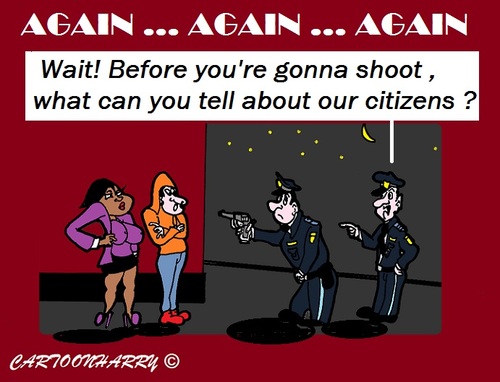 Cartoon: Officer Tell Us (medium) by cartoonharry tagged pistol,citizen,again,shoot,police,usa
