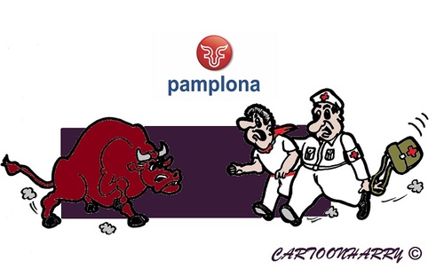 Cartoon: Pamplona (medium) by cartoonharry tagged bullrun,accident,spain,pamplona,medic,toonpool
