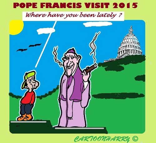 Cartoon: Pope Visit (medium) by cartoonharry tagged pope,visit,usa,cuba,cigar