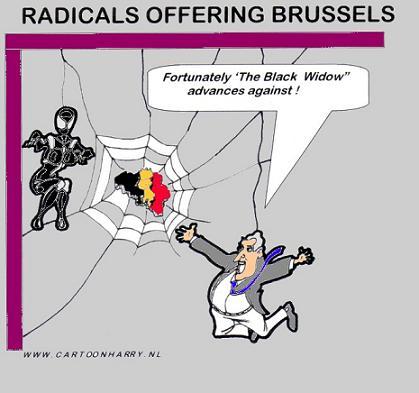 Cartoon: Radicals offering Brussels (medium) by cartoonharry tagged belgium,black,widow,leterme,brussels