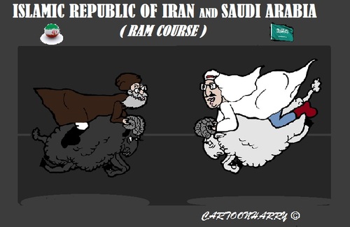 Cartoon: Ram Course (medium) by cartoonharry tagged iran,saudiarabia,ram,course,politics,fight,troubles,war,ramcourse