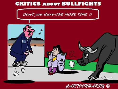 Cartoon: Spain - Bullfights (medium) by cartoonharry tagged spain,bullfights,critics,ec,stop