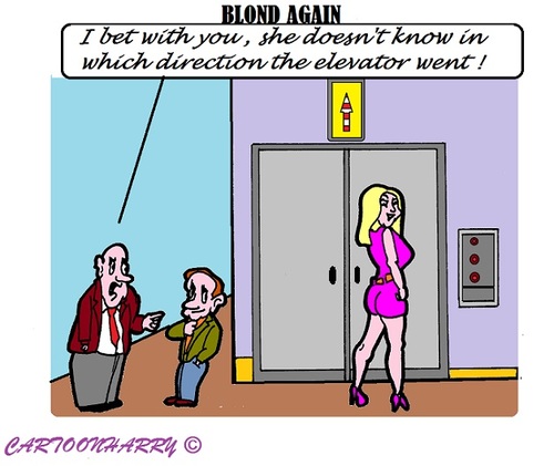 Cartoon: Ten Times Blond (medium) by cartoonharry tagged girl,blond,direction,lift,elevator,bet
