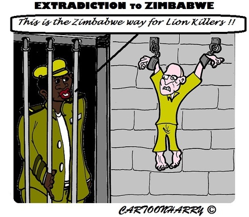 Cartoon: The Lion Killer (medium) by cartoonharry tagged usa,zimbabwe,dentist,killer,palmer,extradiction,lions