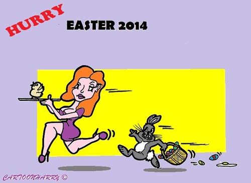Cartoon: Vrolijk Pasen (medium) by cartoonharry tagged 2014,easter,happy,vrolijk,hurry,bunny,chicken,ran,girl