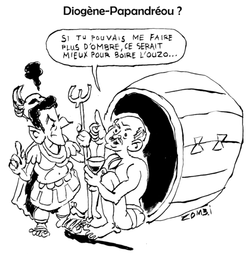 Cartoon: Papandreou as Diogenes? (medium) by Zombi tagged george,papandreou,nicolas,sarkozy,diogenes,europe,europa,greece,france,french