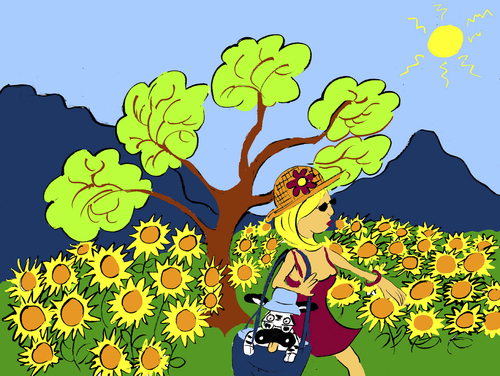 Cartoon: summer time ZEBRA (medium) by Dekeyser tagged fanzine,zebra,summer,holidays,sunflowers,mountains,tree