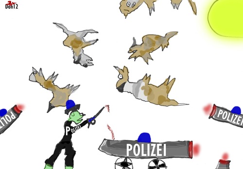 Cartoon: Die Polizei schießt ... (medium) by Vanessa tagged polizei,waffen,schafe,gewalt,munition