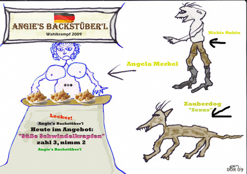 Cartoon: Schwindelkrapfen (medium) by Vanessa tagged merkel,cdu,wahl,2009,angela,lüge,backstube,bundestag