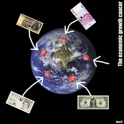 Cartoon: The economic growth cancer (medium) by Vanessa tagged earth,politics,money,environment,protection