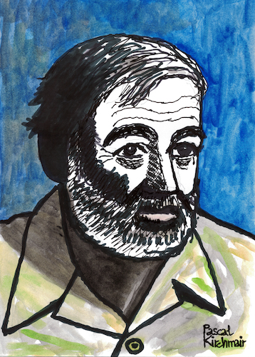 Cartoon: Ernest Hemingway (medium) by Pascal Kirchmair tagged ernest,miller,hemingway,spain,spanien,civil,war,theater,theatre,literatur,literature,schriftsteller,author,autor,autore,auteur,writer,illustration,ink,drawing,tusche,tuschezeichnung,zeichnung,pascal,kirchmair,cartoon,caricature,karikatur,ilustracion,dibujo,desenho,disegno,ilustracao,illustrazione,illustratie,dessin,de,presse,du,jour,art,of,the,day,tekening,teckning,cartum,vineta,comica,vignetta,caricatura,portrait,porträt,portret,retrato,ritratto,kunst,arte,artwork,usa,der,alte,mann,und,das,meer,old,man,and,sea,ernest,miller,hemingway,spain,spanien,civil,war,theater,theatre,literatur,literature,schriftsteller,author,autor,autore,auteur,writer,illustration,ink,drawing,tusche,tuschezeichnung,zeichnung,pascal,kirchmair,cartoon,caricature,karikatur,ilustracion,dibujo,desenho,disegno,ilustracao,illustrazione,illustratie,dessin,de,presse,du,jour,art,of,the,day,tekening,teckning,cartum,vineta,comica,vignetta,caricatura,portrait,porträt,portret,retrato,ritratto,kunst,arte,artwork,usa,der,alte,mann,und,das,meer,old,man,and,sea