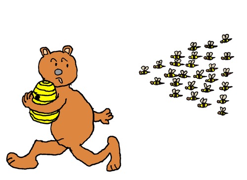Cartoon: Honey Bear (medium) by Pascal Kirchmair tagged bienenschwarm,bear,honey,und,honigdieb,verfolgung,flucht,dieb,bienen,honig,braunbär,honigbär