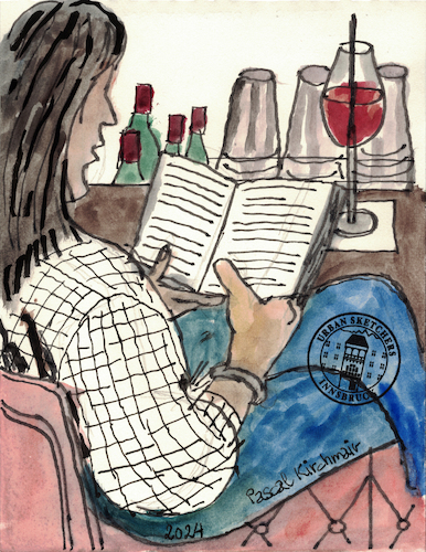 Cartoon: Lesende Frau mit Cocktail (medium) by Pascal Kirchmair tagged bar,drink,cocktail,aquarell,watercolour,aquarelle,acuarela,watercolor,vivicorsi,urban,sketching,dibujo,desenho,disegno,cartoon,caricature,karikatur,caricatura,pascal,kirchmair,ilustracao,ilustracion,art,arte,kunst,illustration,artist,artiste,artista,künstler,ink,drawing,tusche,tuschezeichnung,zeichnung,illustrazione,illustratie,dessin,de,presse,du,jour,of,the,day,tekening,teckning,cartum,vineta,comica,vignetta,portrait,porträt,portret,retrato,ritratto,artwork,sketchers,uskinnsbruck,innsbruck,das,schindler,zeichnen,austria,autriche,österreich,book,buch,reading,lesen,bar,drink,cocktail,aquarell,watercolour,aquarelle,acuarela,watercolor,vivicorsi,urban,sketching,dibujo,desenho,disegno,cartoon,caricature,karikatur,caricatura,pascal,kirchmair,ilustracao,ilustracion,art,arte,kunst,illustration,artist,artiste,artista,künstler,ink,drawing,tusche,tuschezeichnung,zeichnung,illustrazione,illustratie,dessin,de,presse,du,jour,of,the,day,tekening,teckning,cartum,vineta,comica,vignetta,portrait,porträt,portret,retrato,ritratto,artwork,sketchers,uskinnsbruck,innsbruck,das,schindler,zeichnen,austria,autriche,österreich,book,buch,reading,lesen