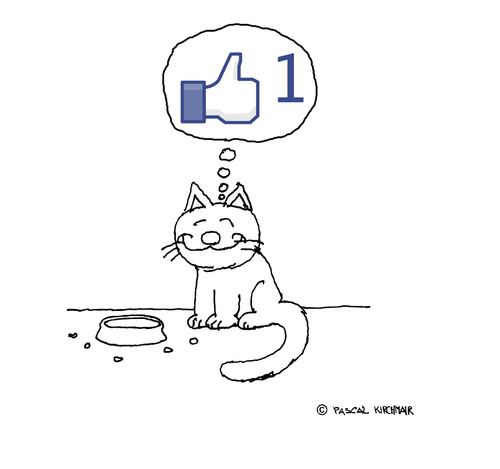 Cartoon: Minou aime ca (medium) by Pascal Kirchmair tagged facebook,button,like,katze,chat,minou,cat,tiere,animals,content,zufrieden,satisfied