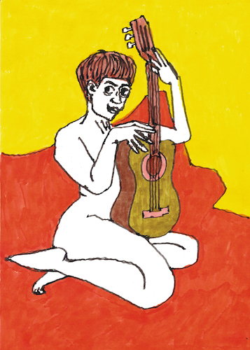 Nacktes Mädchen mit Gitarre