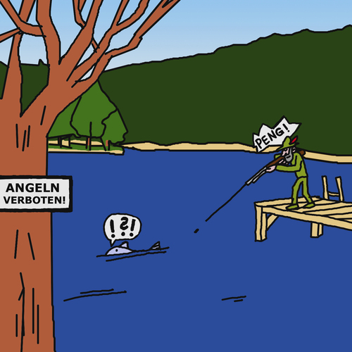 Cartoon: No Fishing (medium) by Pascal Kirchmair tagged pesca,di,divieto,interdite,peche,pecher,chasser,chasseur,fischer,fisher,jäger,verboten,fishing,no,fischen,angeln,cartoon