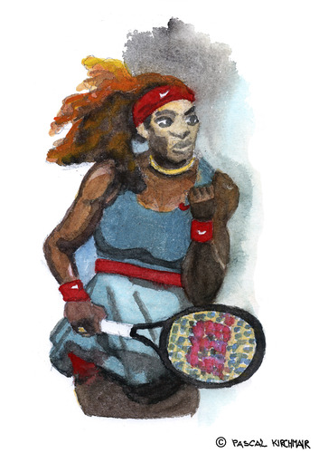 Cartoon: Serena Williams (medium) by Pascal Kirchmair tagged serena,williams,karikatur,portrait,caricature,sport,sportler,usa,wta,tennis,aquarell,cartoon,watercolour