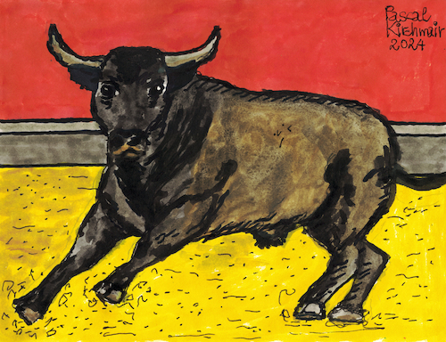 Cartoon: Stier (medium) by Pascal Kirchmair tagged the,bull,taurus,stier,il,el,toro,tauro,le,taureau,touro,pascal,kirchmair,dessin,ink,drawing,tusche,tuschezeichnung,la,coruna,espana,antibes,provence,barcelona,painting,dipinto,pintura,pittura,peinture,artist,artiste,artista,kunst,künstler,illustration,zeichnung,cartoon,caricature,karikatur,ilustracion,dibujo,desenho,disegno,ilustracao,illustrazione,illustratie,de,presse,du,jour,art,of,day,tekening,teckning,cartum,vineta,comica,vignetta,caricatura,portrait,porträt,portret,retrato,ritratto,malaga,spanien,espagne,spain,spagna,arte,corrida,stierkampf,toreo,bullfight,tourada,artwork,gouache,the,bull,taurus,stier,il,el,toro,tauro,le,taureau,touro,pascal,kirchmair,dessin,ink,drawing,tusche,tuschezeichnung,la,coruna,espana,antibes,provence,barcelona,painting,dipinto,pintura,pittura,peinture,artist,artiste,artista,kunst,künstler,illustration,zeichnung,cartoon,caricature,karikatur,ilustracion,dibujo,desenho,disegno,ilustracao,illustrazione,illustratie,de,presse,du,jour,art,of,day,tekening,teckning,cartum,vineta,comica,vignetta,caricatura,portrait,porträt,portret,retrato,ritratto,malaga,spanien,espagne,spain,spagna,arte,corrida,stierkampf,toreo,bullfight,tourada,artwork,gouache