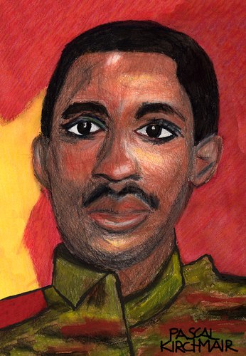 Cartoon: Thomas Sankara (medium) by Pascal Kirchmair tagged karikatur,cartoon,caricature,sankara,thomas,dessin,peinture,portrait,aquarell,burkina,faso