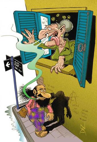 Cartoon: marijuana (medium) by pali diaz tagged hippie,vieja