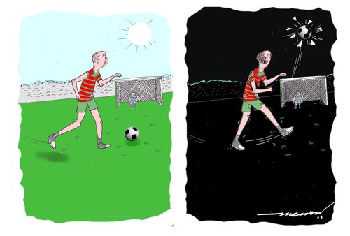Cartoon: black out (medium) by kar2nist tagged foot,ball,accident,world,cup,sun,blackout