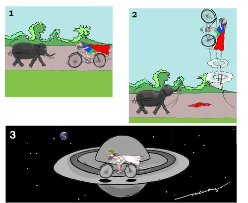 Cartoon: celestial velodrome (medium) by kar2nist tagged velodrome,skies,cycling,elephant,accident