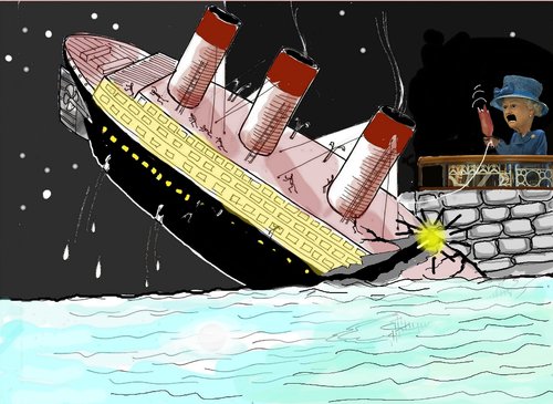 Cartoon: champaigne disaster (medium) by kar2nist tagged ship,launch,queen,champaigne