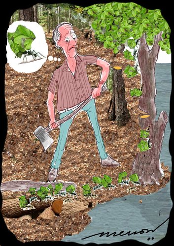 Cartoon: cut leaves not trees (medium) by kar2nist tagged felling,trees,ants,leafcutter