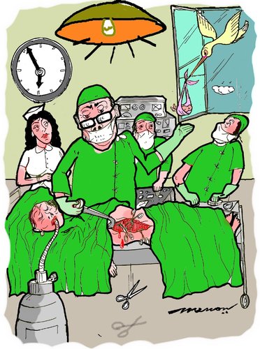 Cartoon: delivery par excellence (medium) by kar2nist tagged delivery,stork,cesarian,hospital,baby