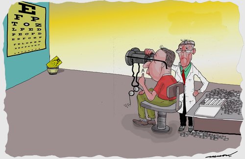 Cartoon: desparate doc (medium) by kar2nist tagged doctor,court,eye,test,binoculars