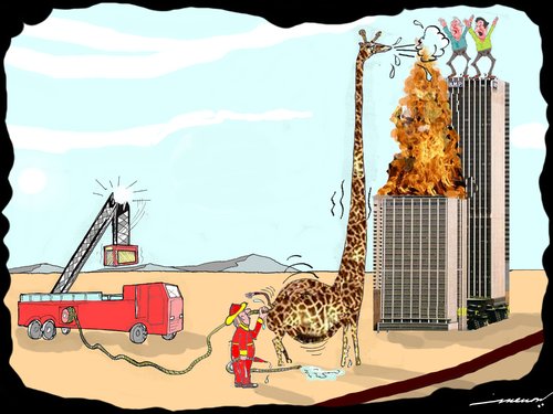 Cartoon: Fire fighter (medium) by kar2nist tagged fire,giraffe,engine,desert