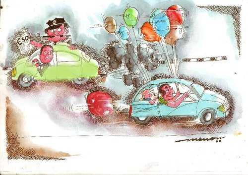 Cartoon: Fool the Cop (medium) by kar2nist tagged cop,the,fool,exhausts,cars,roadusers,cops,pollution