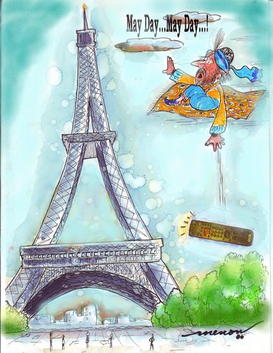Cartoon: May Day...May Day...! (medium) by kar2nist tagged day,may,carpet,disaster,911,flying,tower,eiffel