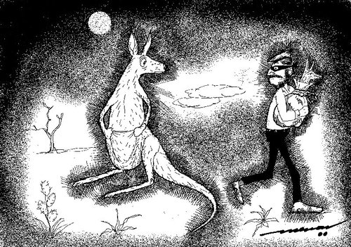Cartoon: PICKPOCKET (medium) by kar2nist tagged elements,unsocial,cheats,australia,kangaroo,pocket,pick