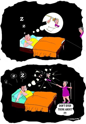 Cartoon: Rude awakening (medium) by kar2nist tagged husband,wife,sleeping,bubbles,dream