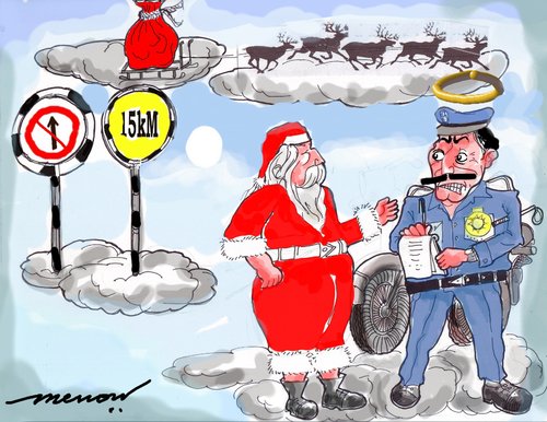 Cartoon: Santa Booked (medium) by kar2nist tagged fined,police,skyway,offence,traffic,claus,santa