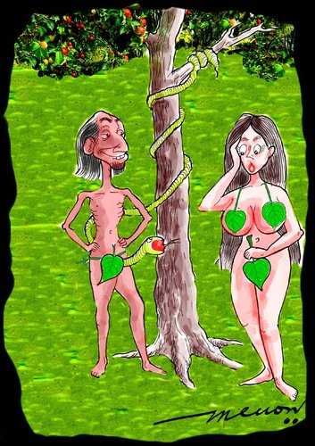 Cartoon: Seduction (medium) by kar2nist tagged adam,eve,serpant,apple,seduction,exhibitionism
