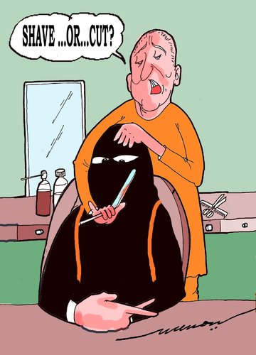 Cartoon: shave or cut (medium) by kar2nist tagged shave,haircut,barber,terrorist