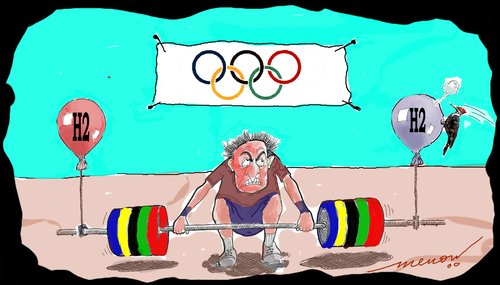 Cartoon: stumped  weightlifter (medium) by kar2nist tagged olympics,weigh,lifting,balloon,hydrogen,woodpecker