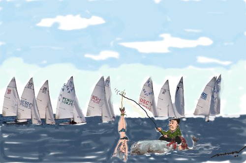 Cartoon: Winning at All Cost! (medium) by kar2nist tagged wives,and,husbands,fishing,race,boat