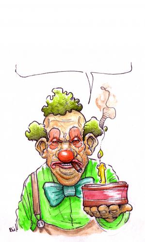 Cartoon: Einen Herzlichen Glückwunsch! (medium) by Bülow tagged clown,grusskarte,torte,glückwunsch,geburtstag